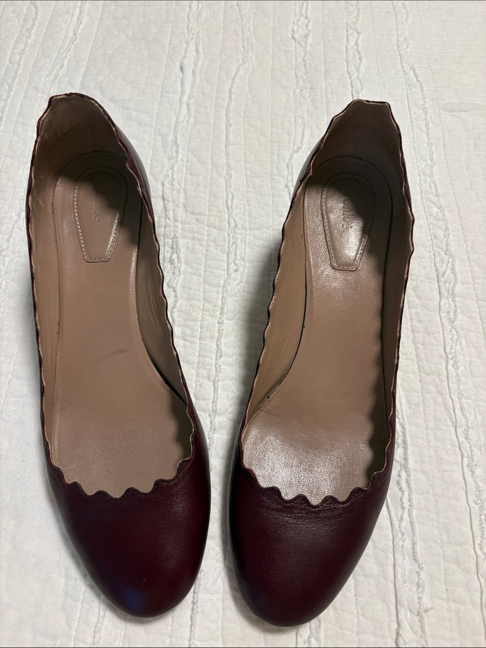 Chloe Burgundy Scalloped Ballet Flats